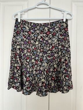 Jigsaw Floral Black Tiered A-Line Skirt